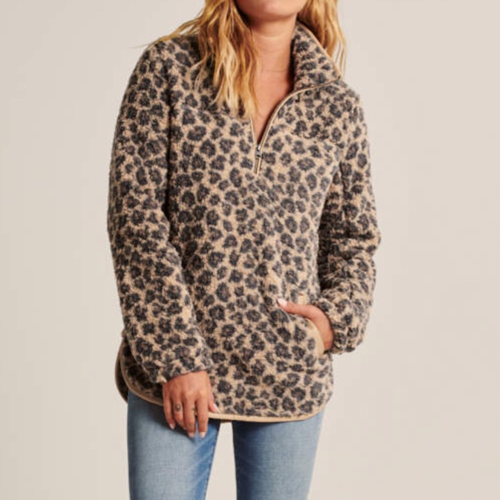 SHERPA HALF-ZIP FAUX LEATHER-TRIM SWEATSHIRT